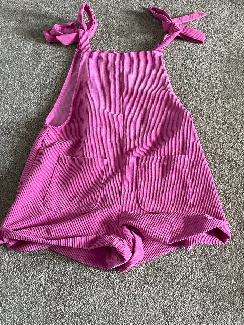 SHEIN Hot Pink Corduroy Tie-Shoulder One-Piece Romper